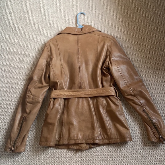 Leather trench coat jacket with belt caramel brown color GMS-75 brand - Picture 3 of 5